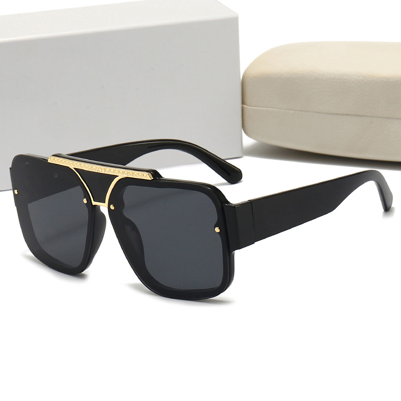 새로운 패션 대형 선글라스 럭셔리 브랜드 여성 남성 현대 광장 안경 UniBlack Man Sunshade UV400